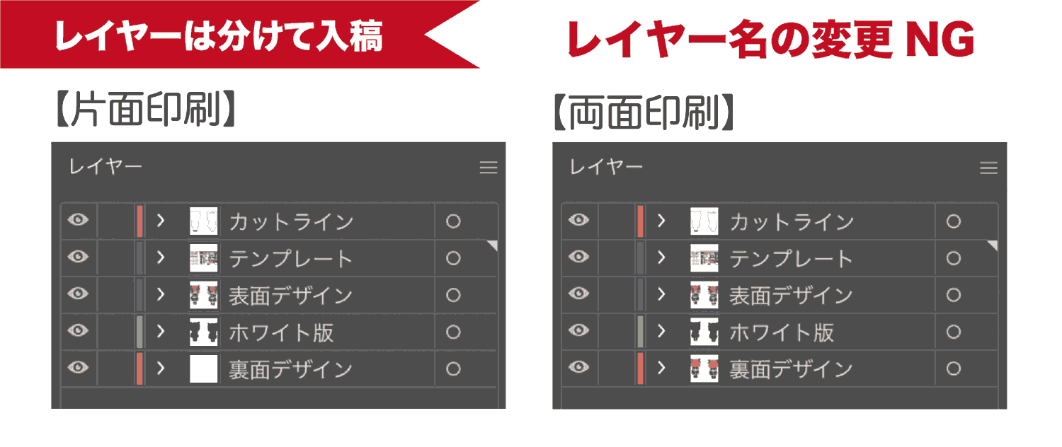 アクリルグッズのデザインデータ作成2レイヤーは分けて入稿。レイヤー名の変更はNG