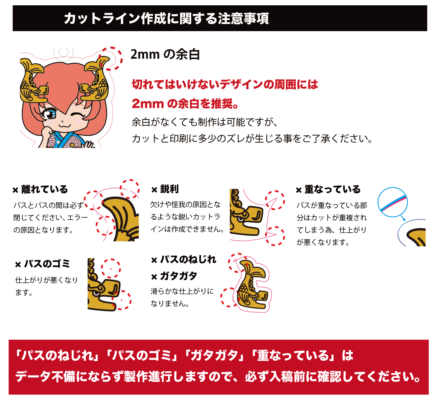 アクリルグッズのデザインデータ作成7カットラインの注意事項